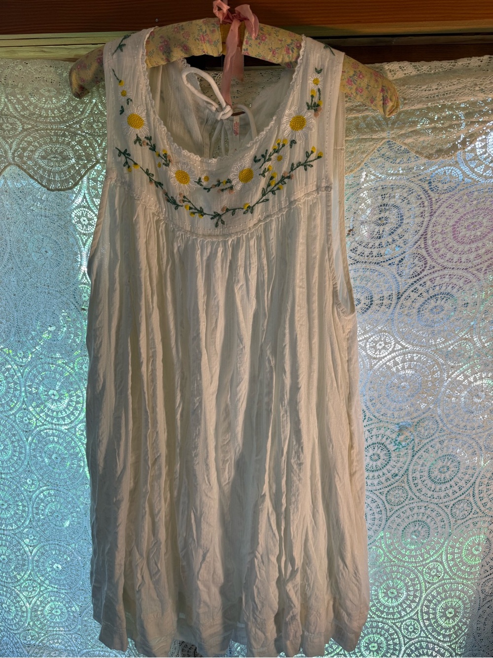 Free People White Mini Dress with Yellow Floral Embroidery